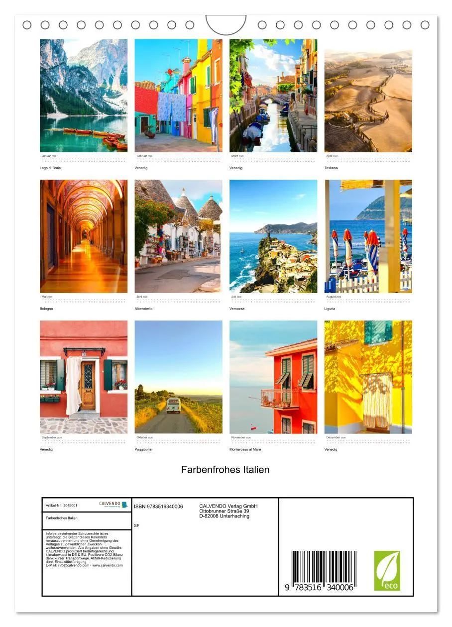 Bild: 9783516340006 | Farbenfrohes Italien (Wandkalender 2026 DIN A4 hoch), CALVENDO...