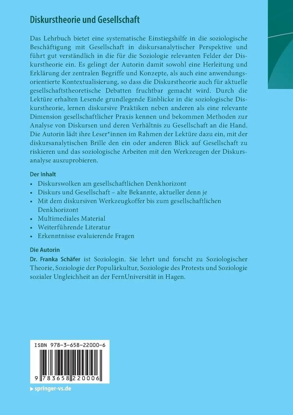 Rückseite: 9783658220006 | Diskurstheorie und Gesellschaft | Franka Schäfer | Taschenbuch | v