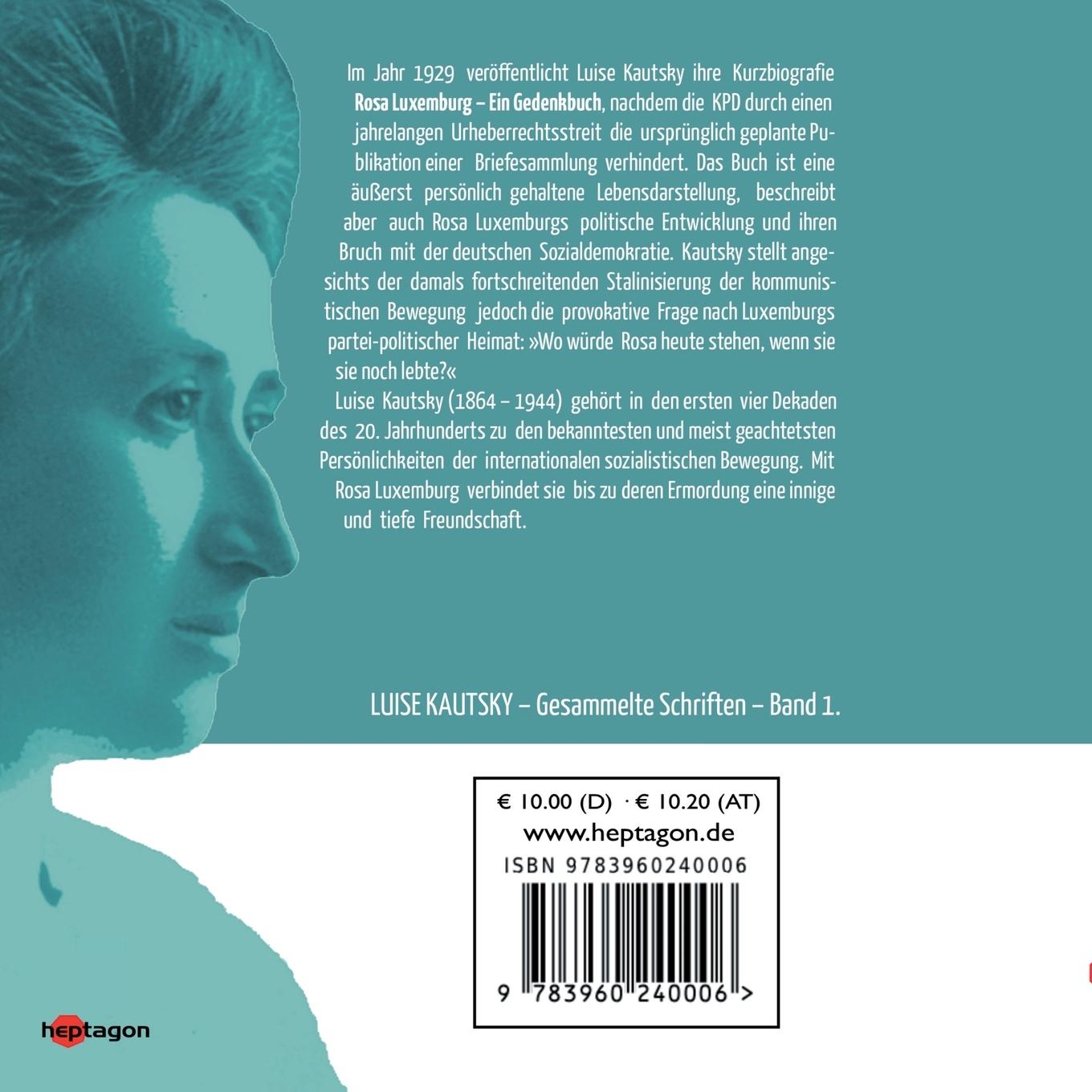 Rückseite: 9783960240006 | Rosa Luxemburg | Ein Gedenkbuch | Luise Kautsky | Taschenbuch | 104 S.