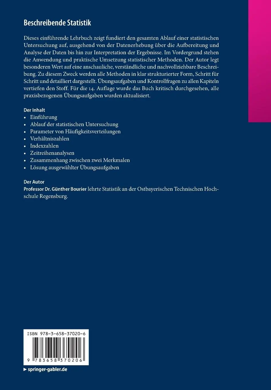 Rückseite: 9783658370206 | Beschreibende Statistik | Günther Bourier | Taschenbuch | XI | Deutsch