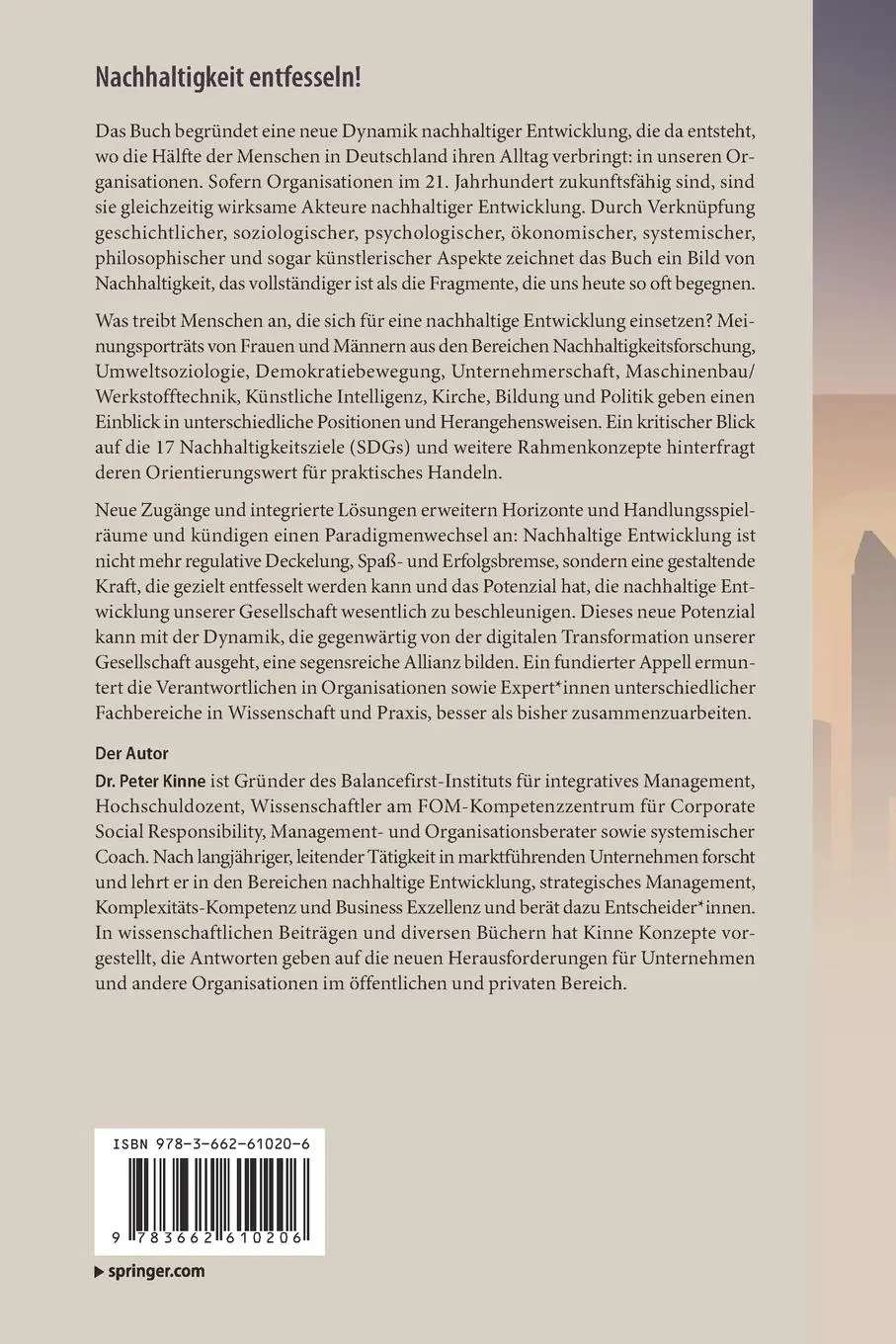 Rückseite: 9783662610206 | Nachhaltigkeit entfesseln! | Peter Kinne | Taschenbuch | xxii | 2020