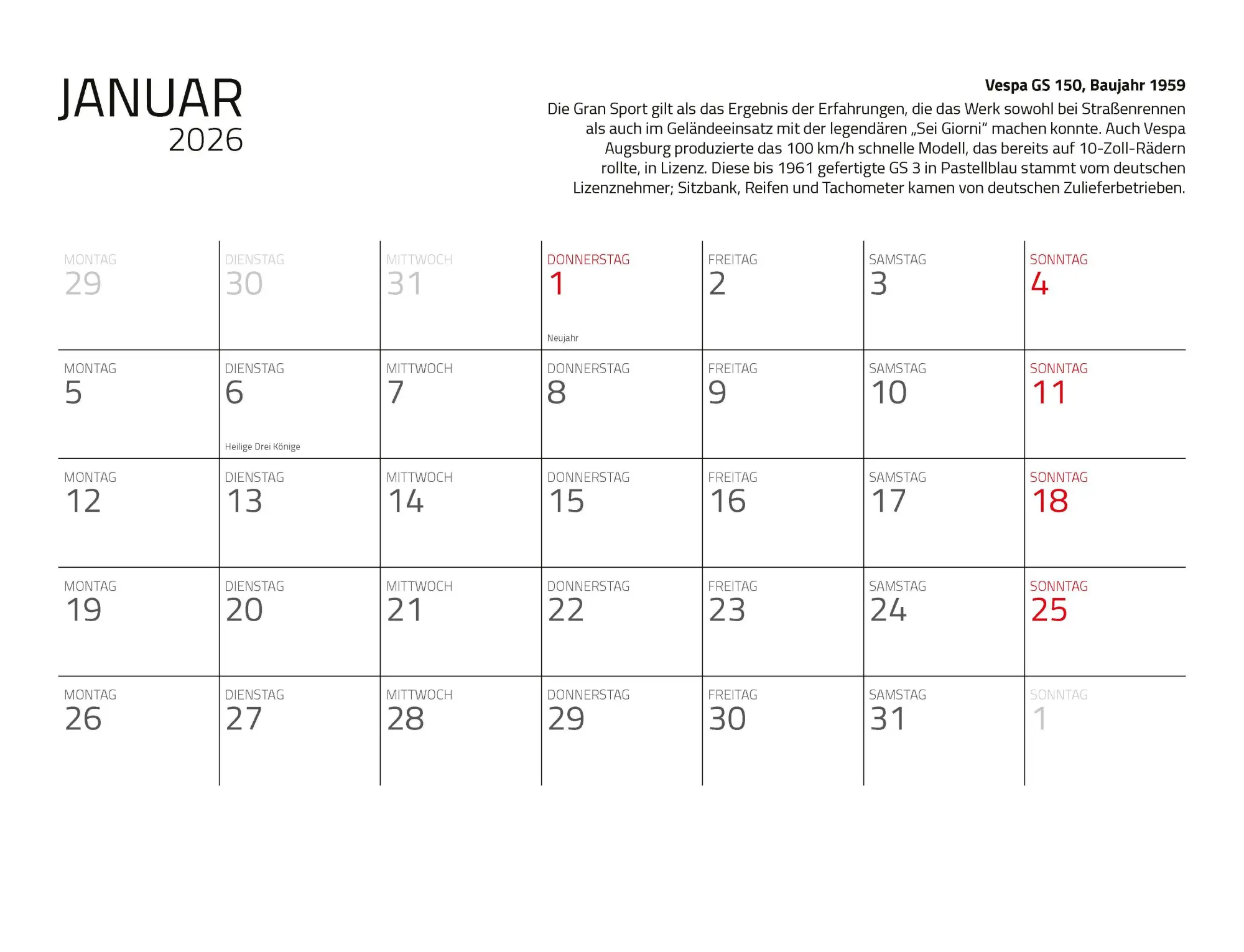 Bild: 9783690190206 | Kalender Vespa 2026 Eintragkalender | Kult-Roller Italien Wandkalender