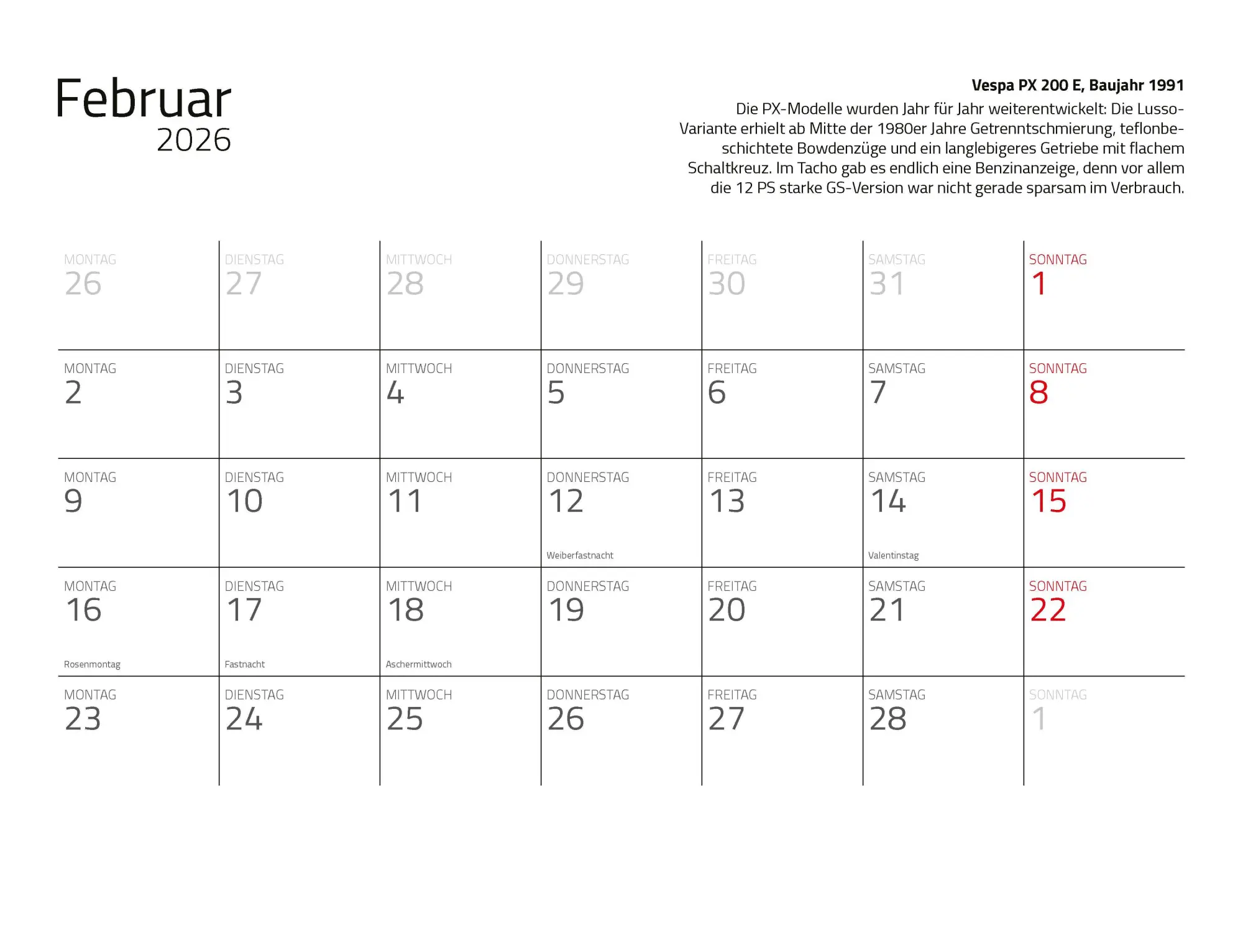 Bild: 9783690190206 | Kalender Vespa 2026 Eintragkalender | Kult-Roller Italien Wandkalender