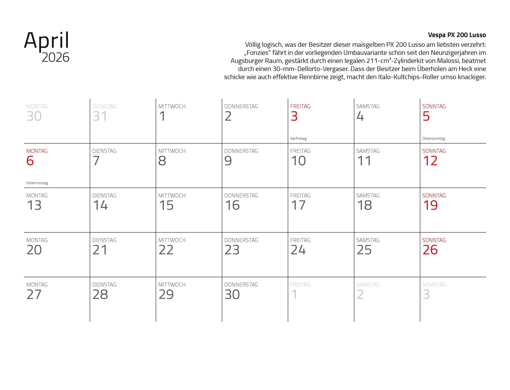 Bild: 9783690190206 | Kalender Vespa 2026 Eintragkalender | Kult-Roller Italien Wandkalender