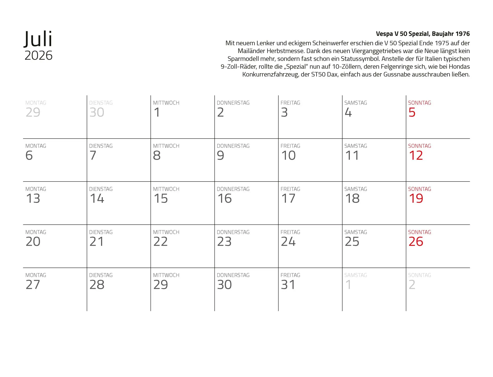 Bild: 9783690190206 | Kalender Vespa 2026 Eintragkalender | Kult-Roller Italien Wandkalender