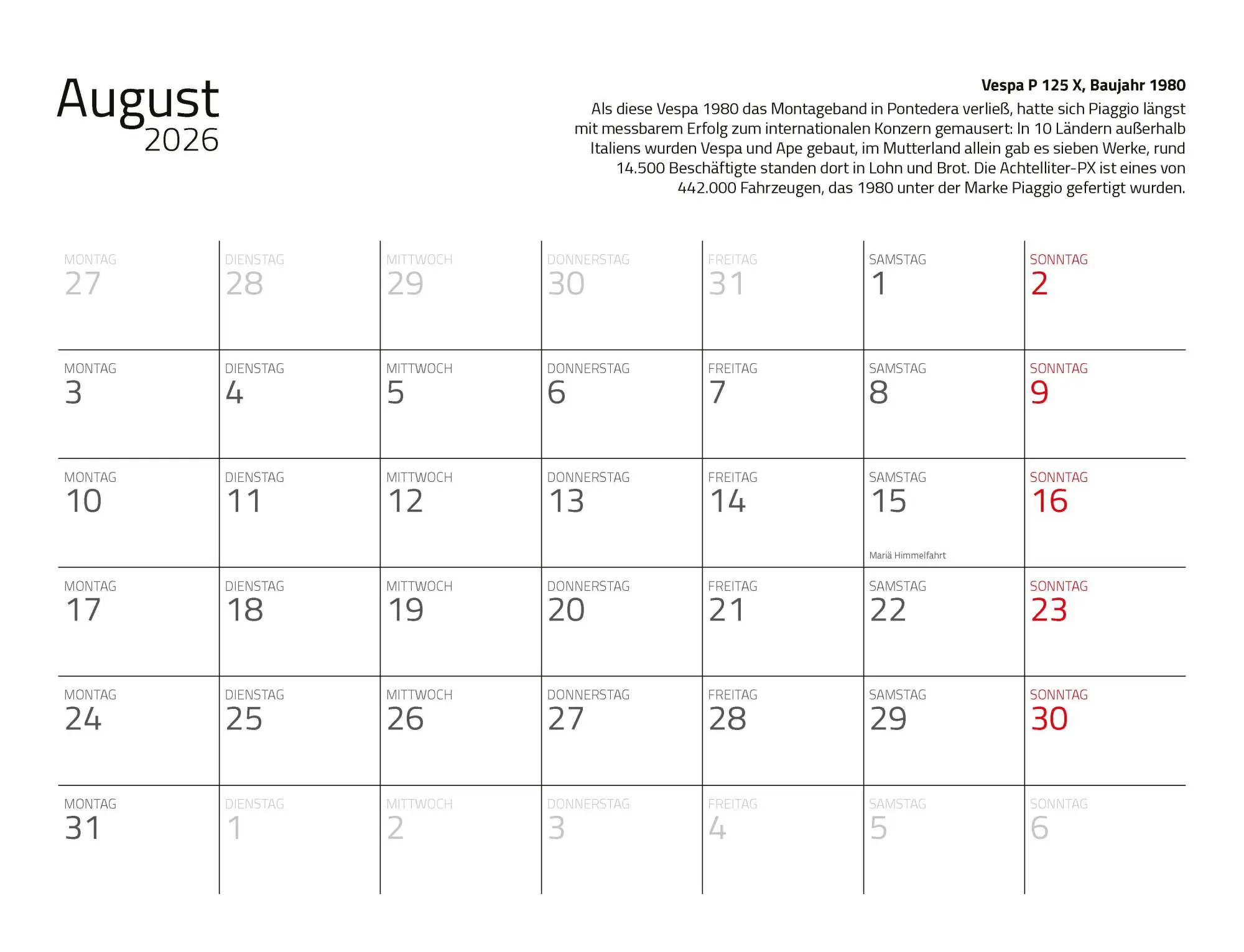 Bild: 9783690190206 | Kalender Vespa 2026 Eintragkalender | Kult-Roller Italien Wandkalender