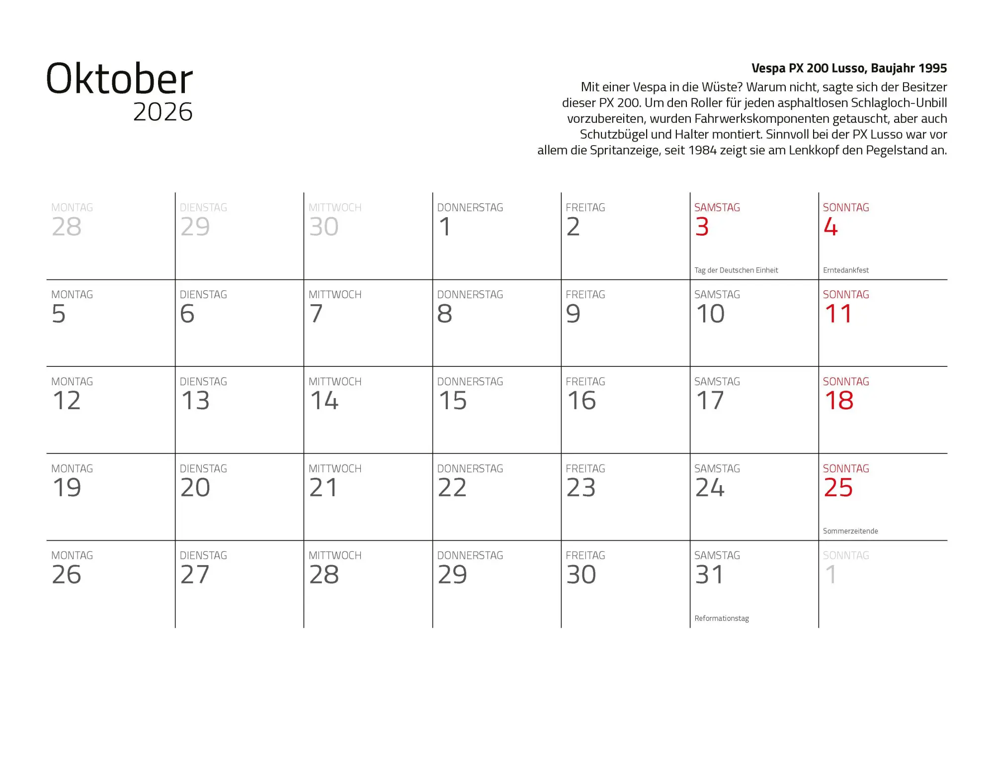 Bild: 9783690190206 | Kalender Vespa 2026 Eintragkalender | Kult-Roller Italien Wandkalender