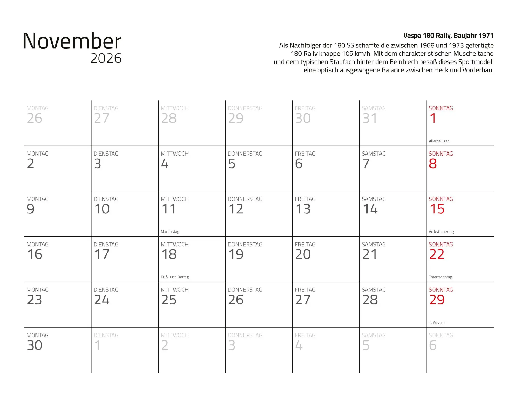 Bild: 9783690190206 | Kalender Vespa 2026 Eintragkalender | Kult-Roller Italien Wandkalender