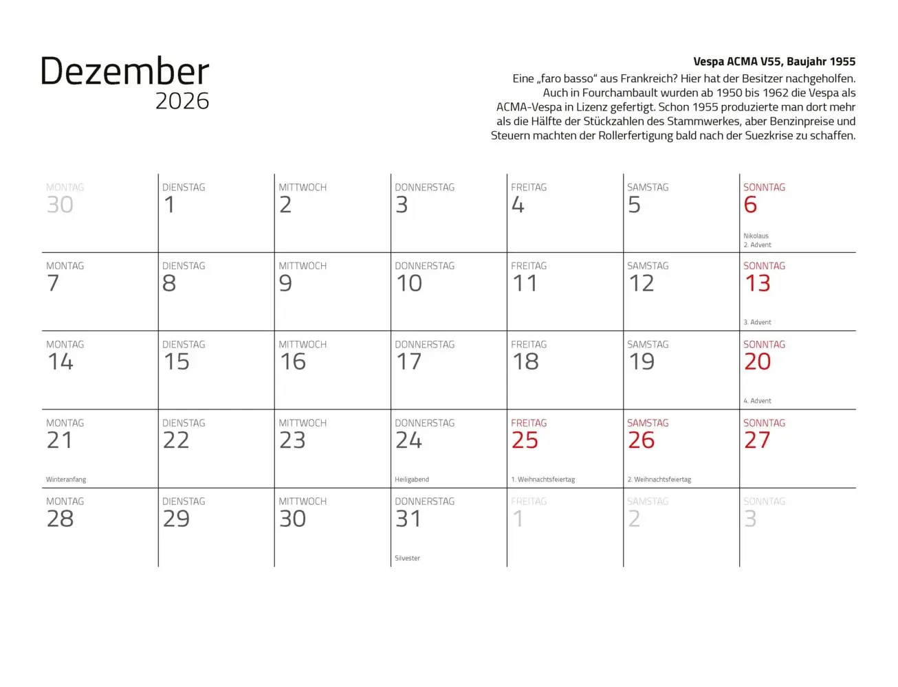Bild: 9783690190206 | Kalender Vespa 2026 Eintragkalender | Kult-Roller Italien Wandkalender