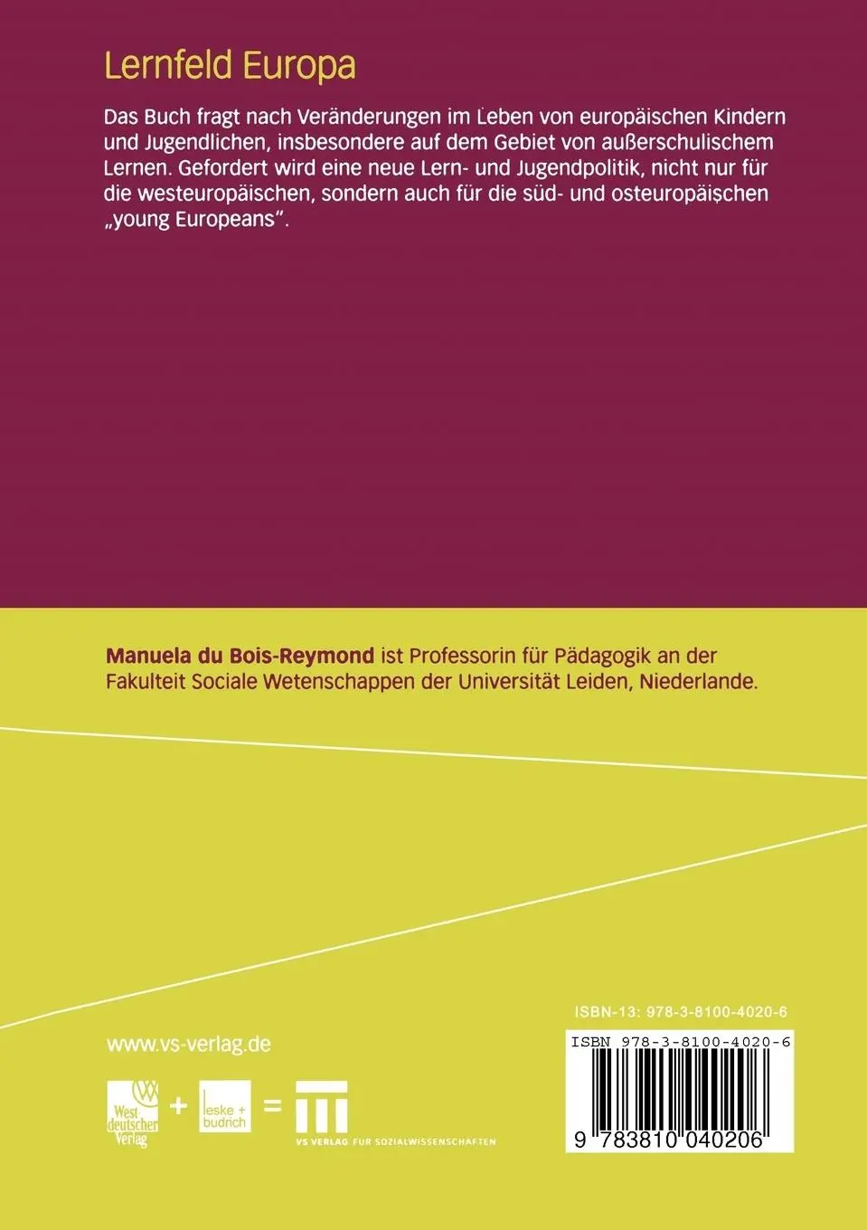 Rückseite: 9783810040206 | Lernfeld Europa | Manuela Du Bois-Reymond | Taschenbuch | 227 S.