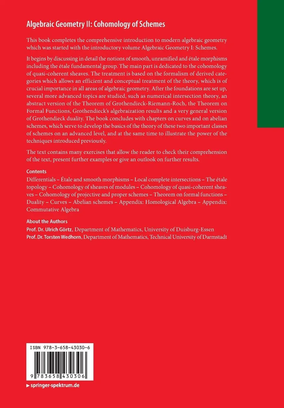 Rückseite: 9783658430306 | Algebraic Geometry II: Cohomology of Schemes | Torsten Wedhorn (u. a.)