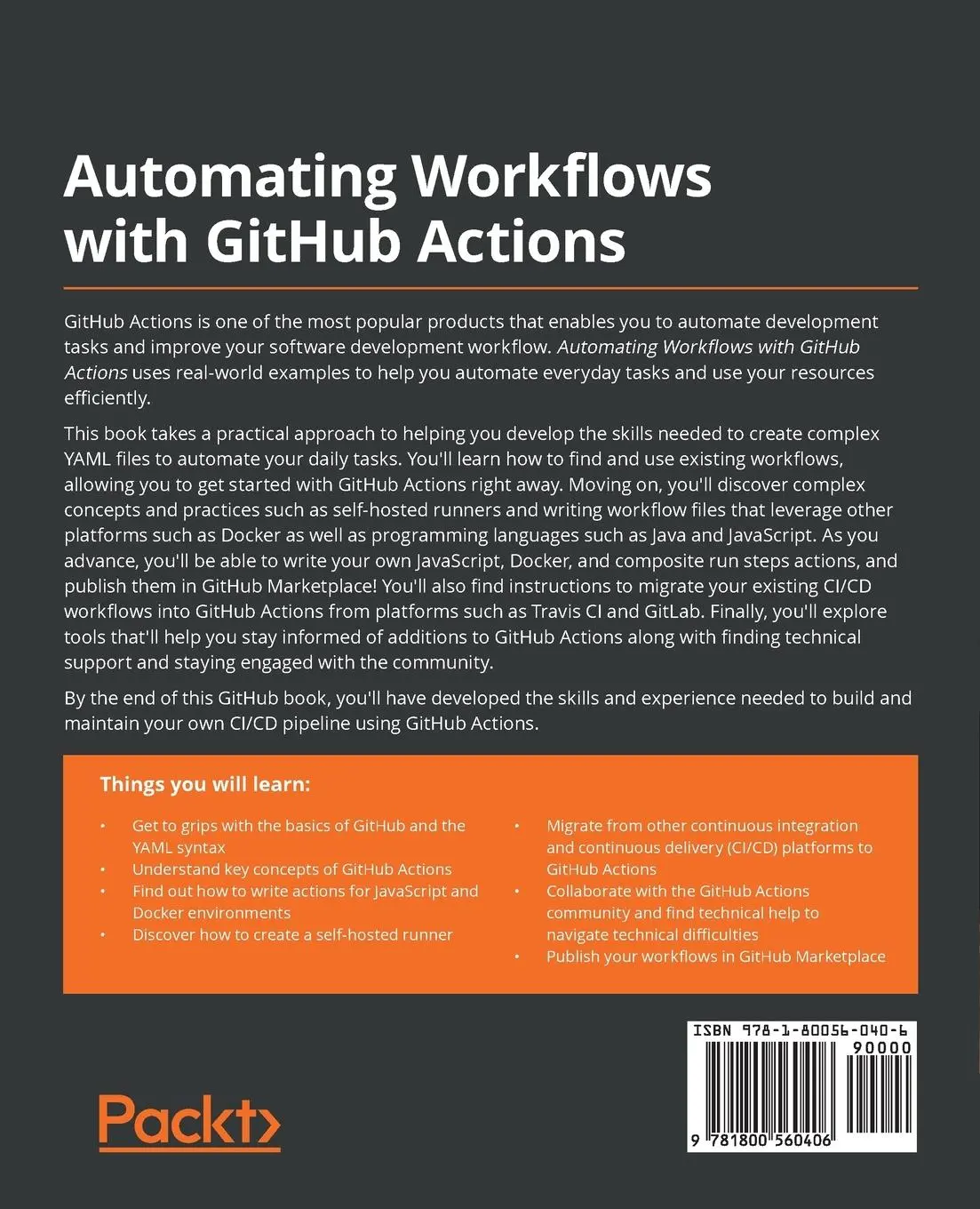 Rückseite: 9781800560406 | Automating Workflows with GitHub Actions | Priscila Heller | Buch