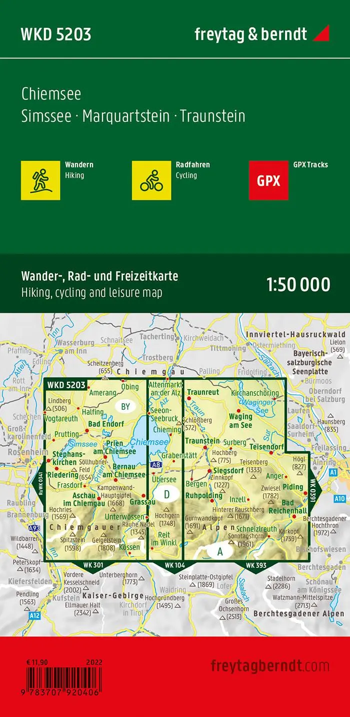 Rückseite: 9783707920406 | Chiemsee, Wander-, Rad- und Freizeitkarte 1:50.000, freytag &amp;...