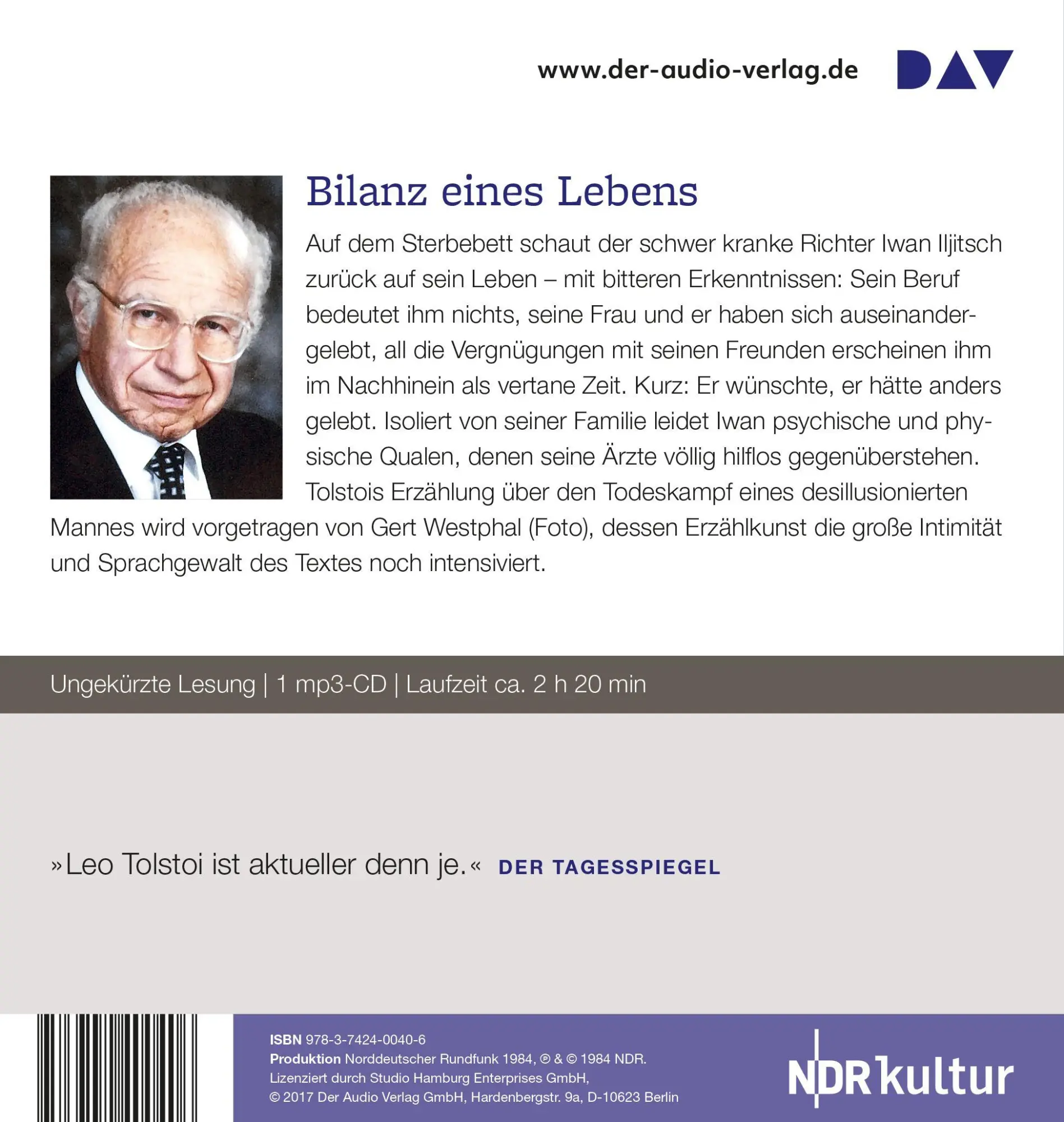 Rückseite: 9783742400406 | Der Tod des Iwan Iljitsch | Ungekürzte Lesung mit Gert Westphal | MP3