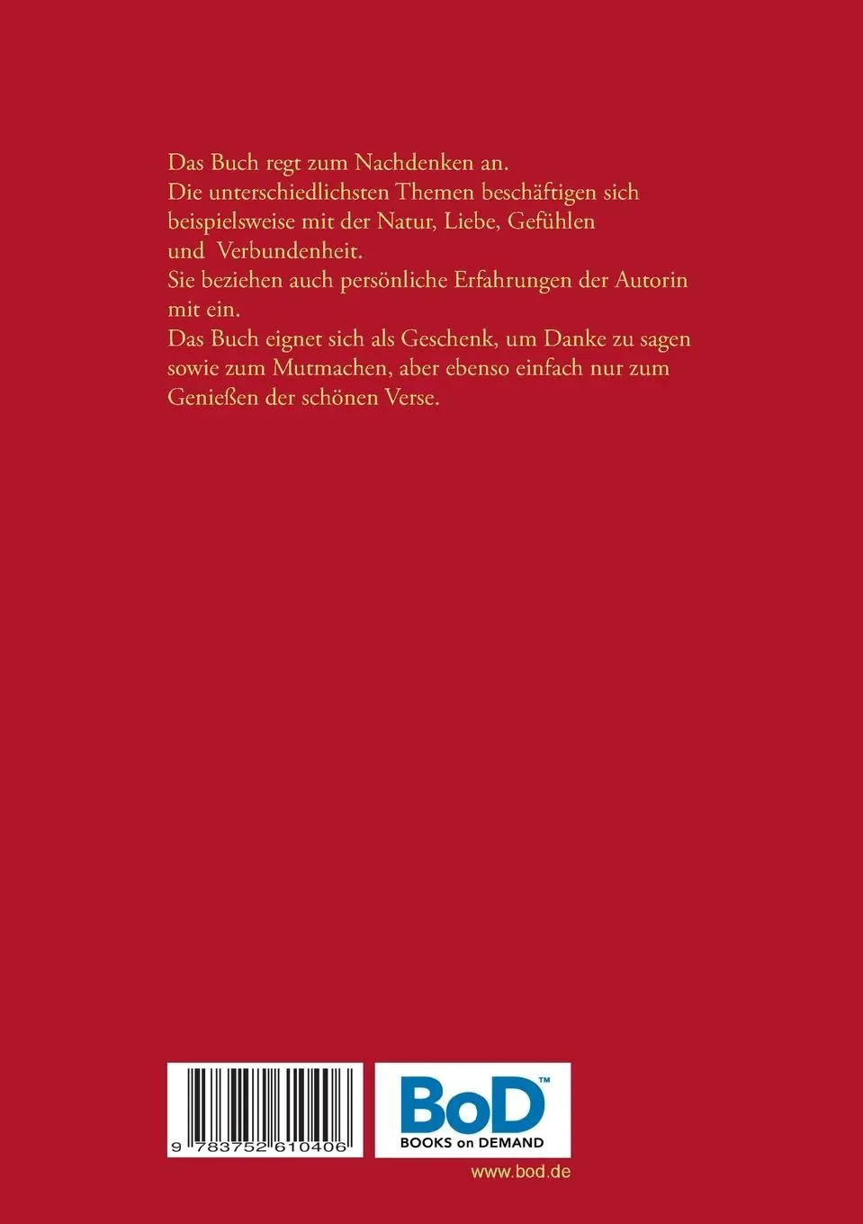 Rückseite: 9783752610406 | Lyrische Poesie | Gedanken und Inspirationen über das Leben | Buch