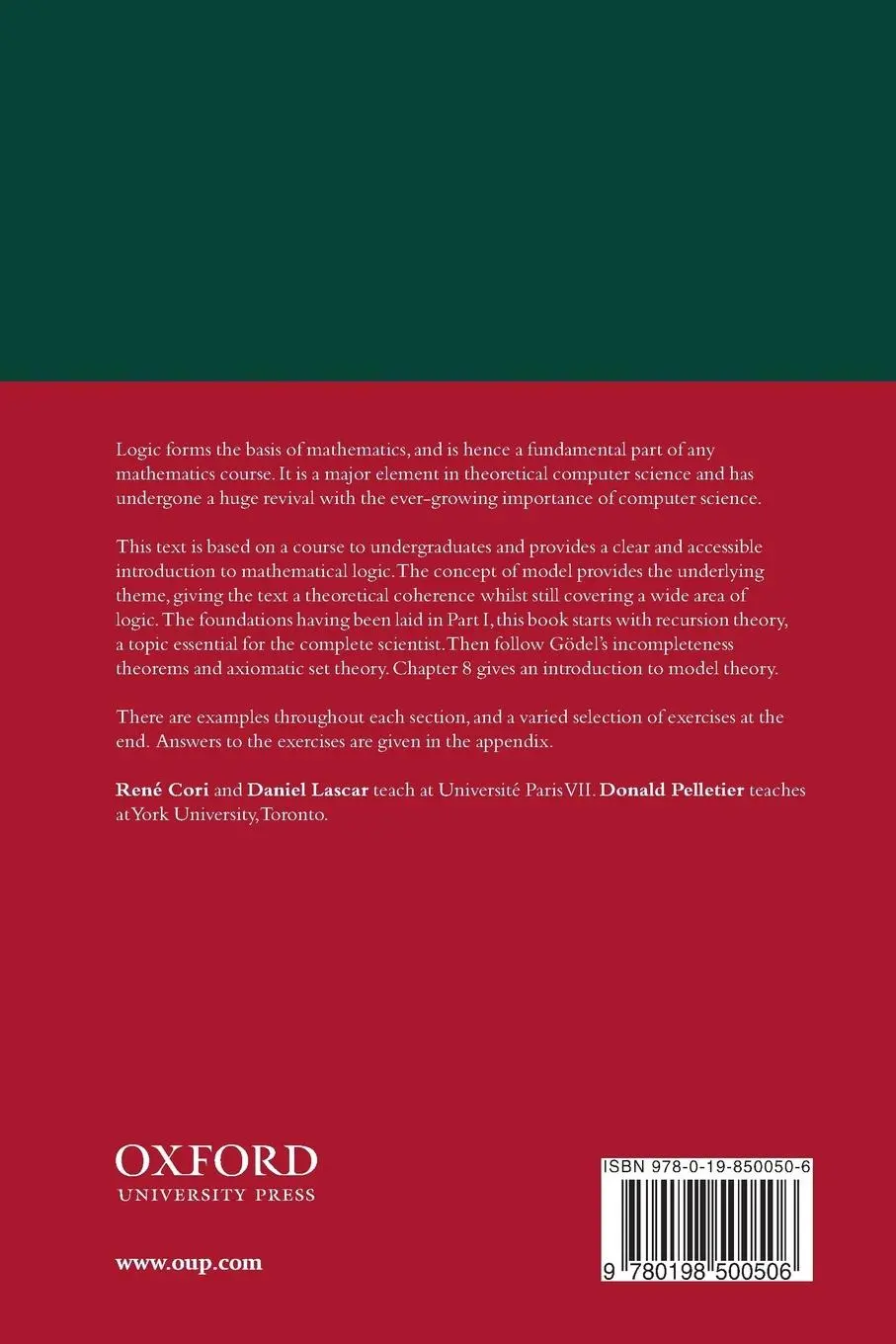 Rückseite: 9780198500506 | Mathematical Logic | Rene Cori (u. a.) | Taschenbuch | Englisch | 2001
