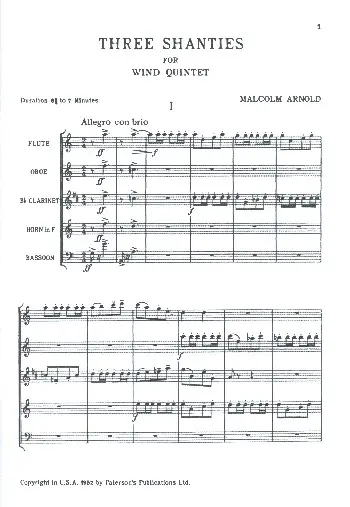 Cover: 5020679500606 | 3 Shanties For Wind Quintet Op.4 | Malcolm Arnold | Partitur | 2004