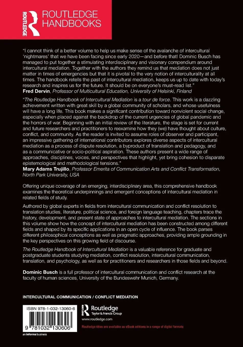 Rückseite: 9781032130606 | The Routledge Handbook of Intercultural Mediation | Dominic Busch