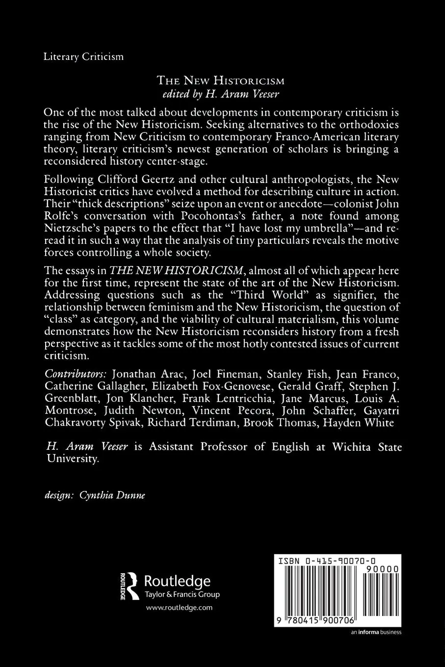 Rückseite: 9780415900706 | The New Historicism | Harold Veeser | Taschenbuch | Englisch | 1989