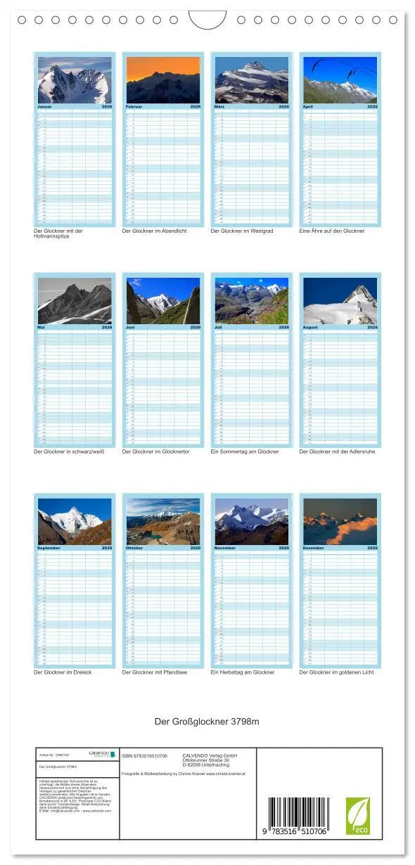 Bild: 9783516510706 | Familienplaner 2026 - Der Großglockner 3798m mit 5 Spalten...