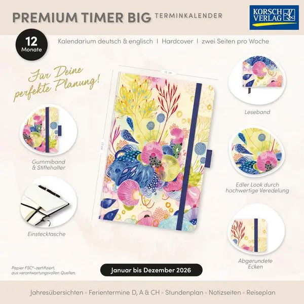 Bild: 9783731890706 | Premium Timer Big "Koralle" 2026 | Verlag Korsch | Buch | 144 S.