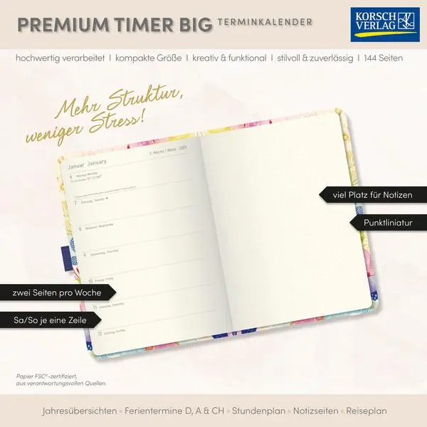 Bild: 9783731890706 | Premium Timer Big "Koralle" 2026 | Verlag Korsch | Buch | 144 S.