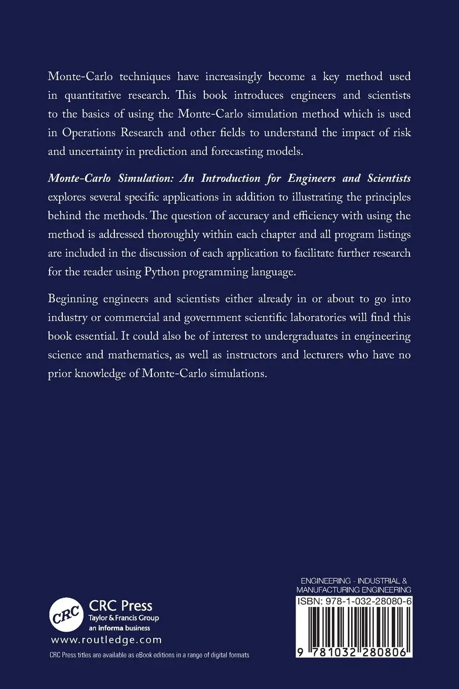 Rückseite: 9781032280806 | Monte-Carlo Simulation | An Introduction for Engineers and Scientists