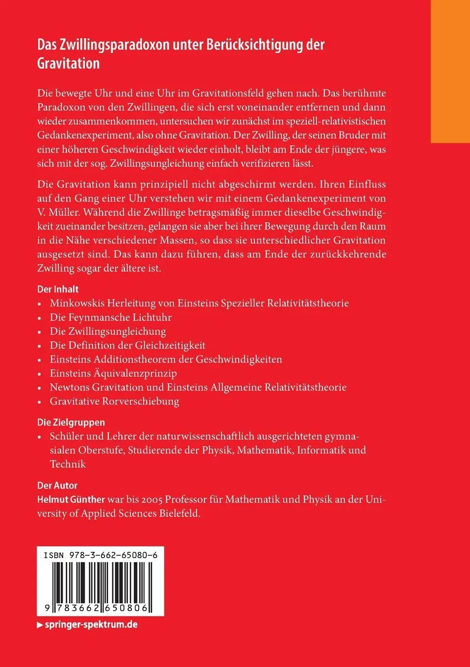 Rückseite: 9783662650806 | Das Zwillingsparadoxon unter Berücksichtigung der Gravitation | Buch