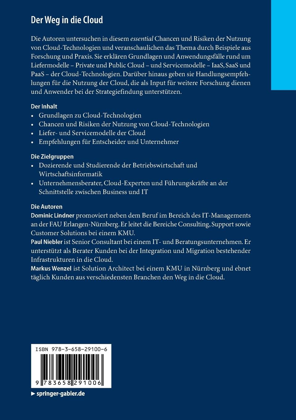 Rückseite: 9783658291006 | Der Weg in die Cloud | Ein Leitfaden für Unternehmer und Entscheider