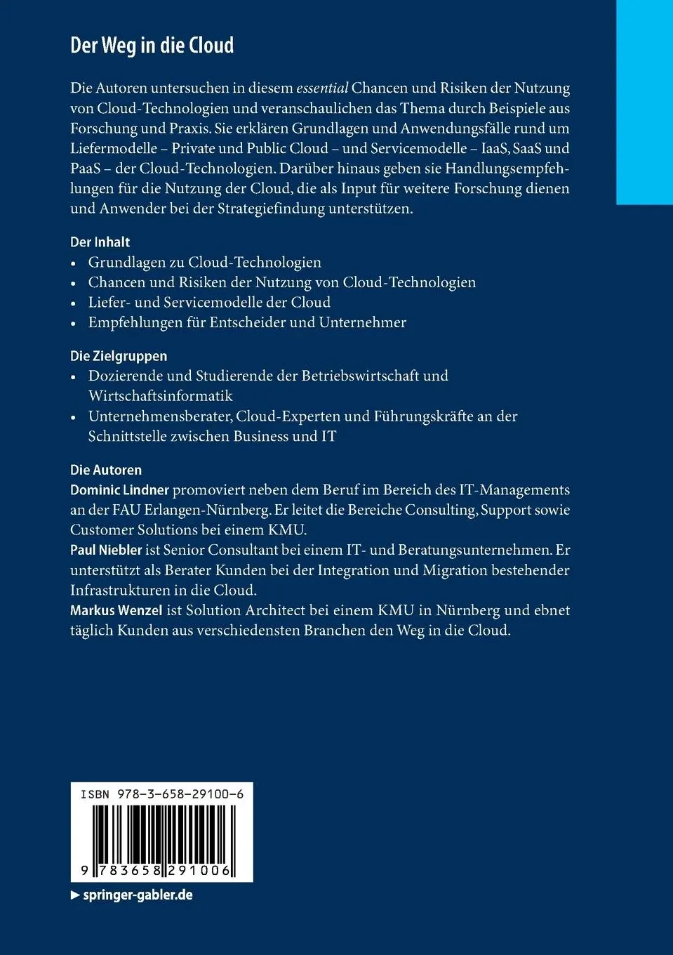Rückseite: 9783658291006 | Der Weg in die Cloud | Ein Leitfaden für Unternehmer und Entscheider