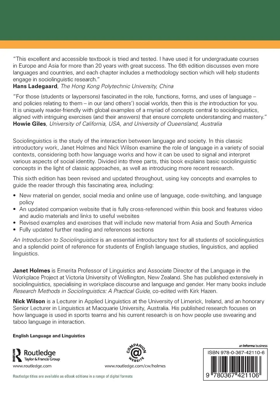 Rückseite: 9780367421106 | An Introduction to Sociolinguistics | Janet Holmes (u. a.) | Buch