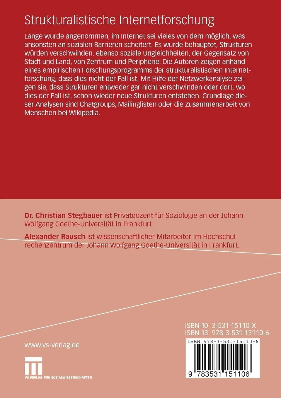 Rückseite: 9783531151106 | Strukturalistische Internetforschung | Alexander Rausch (u. a.) | Buch