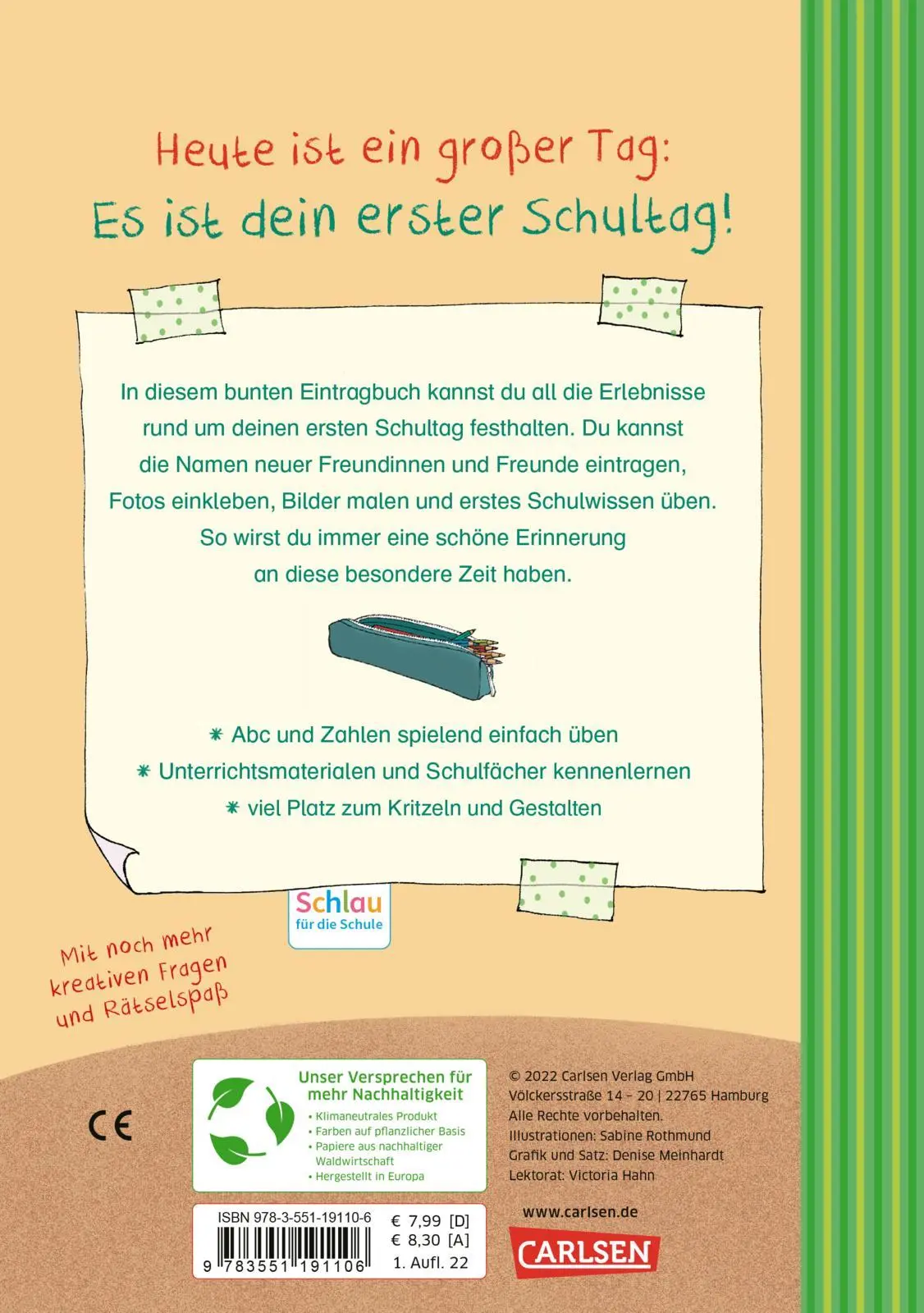 Rückseite: 9783551191106 | Schlau für die Schule: Hurra! Dein erster Schultag | Sabine Rothmund