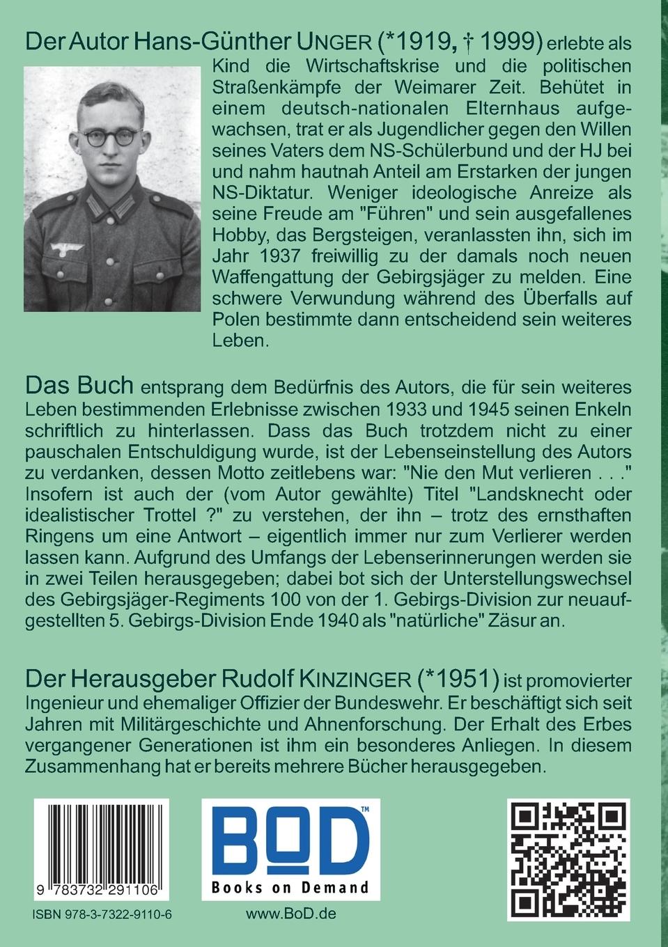 Rückseite: 9783732291106 | Landsknecht oder idealistischer Trottel ? | Hans-Günther Unger | Buch