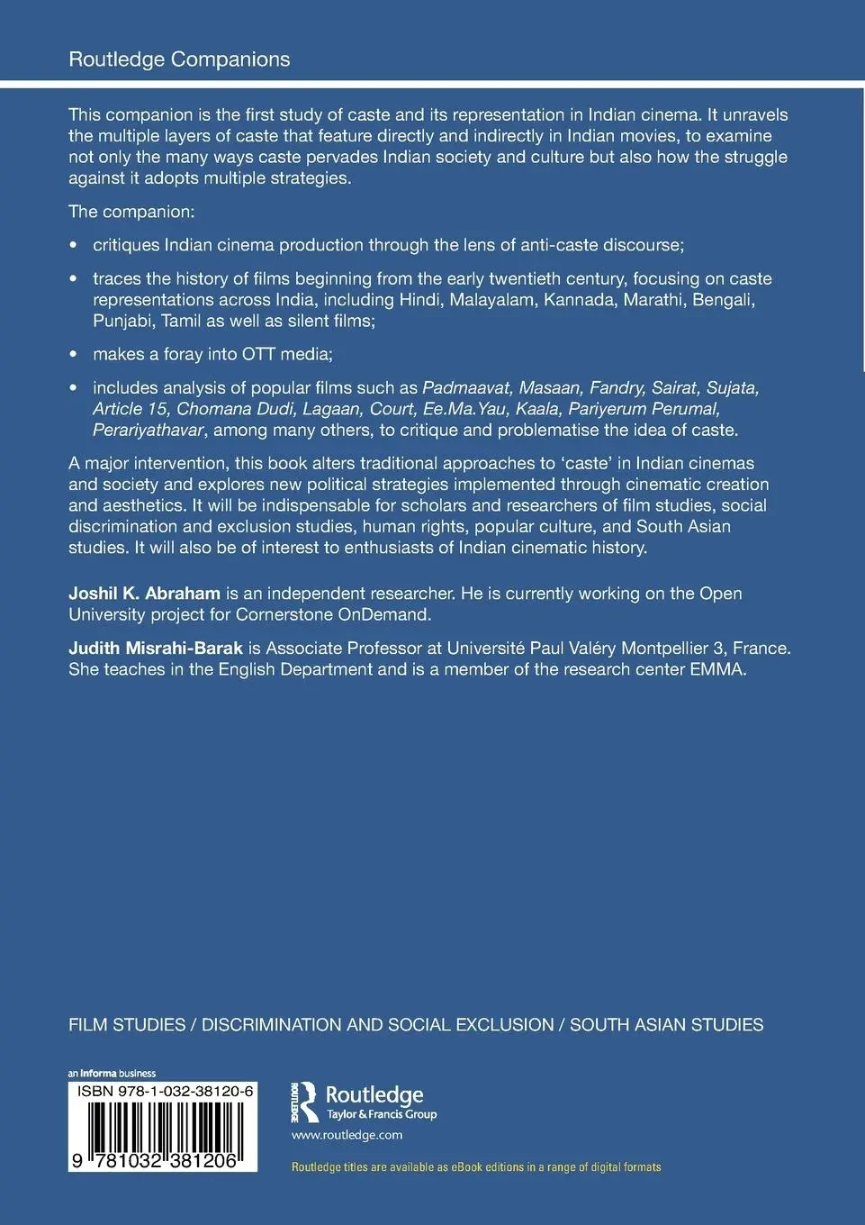 Rückseite: 9781032381206 | The Routledge Companion to Caste and Cinema in India | Abraham (u. a.)