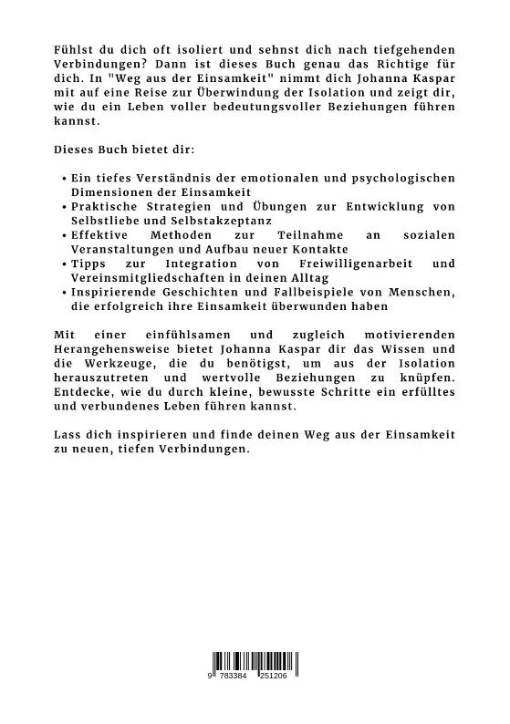 Rückseite: 9783384251206 | Weg aus der Einsamkeit | Johanna Kaspar | Taschenbuch | 192 S. | 2024