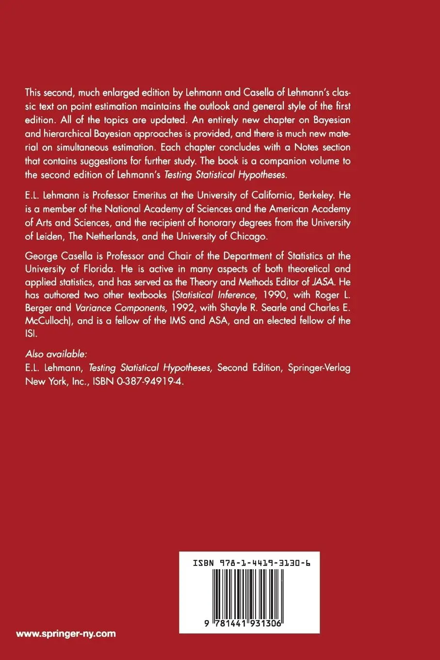 Rückseite: 9781441931306 | Theory of Point Estimation | George Casella (u. a.) | Taschenbuch