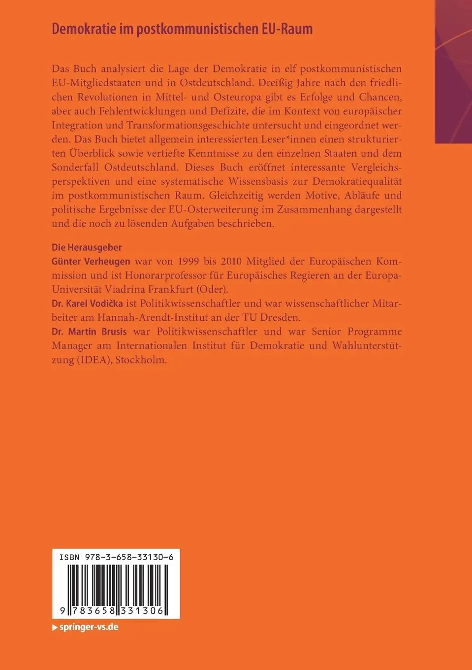 Rückseite: 9783658331306 | Demokratie im postkommunistischen EU-Raum | Erfolge, Defizite, Risiken