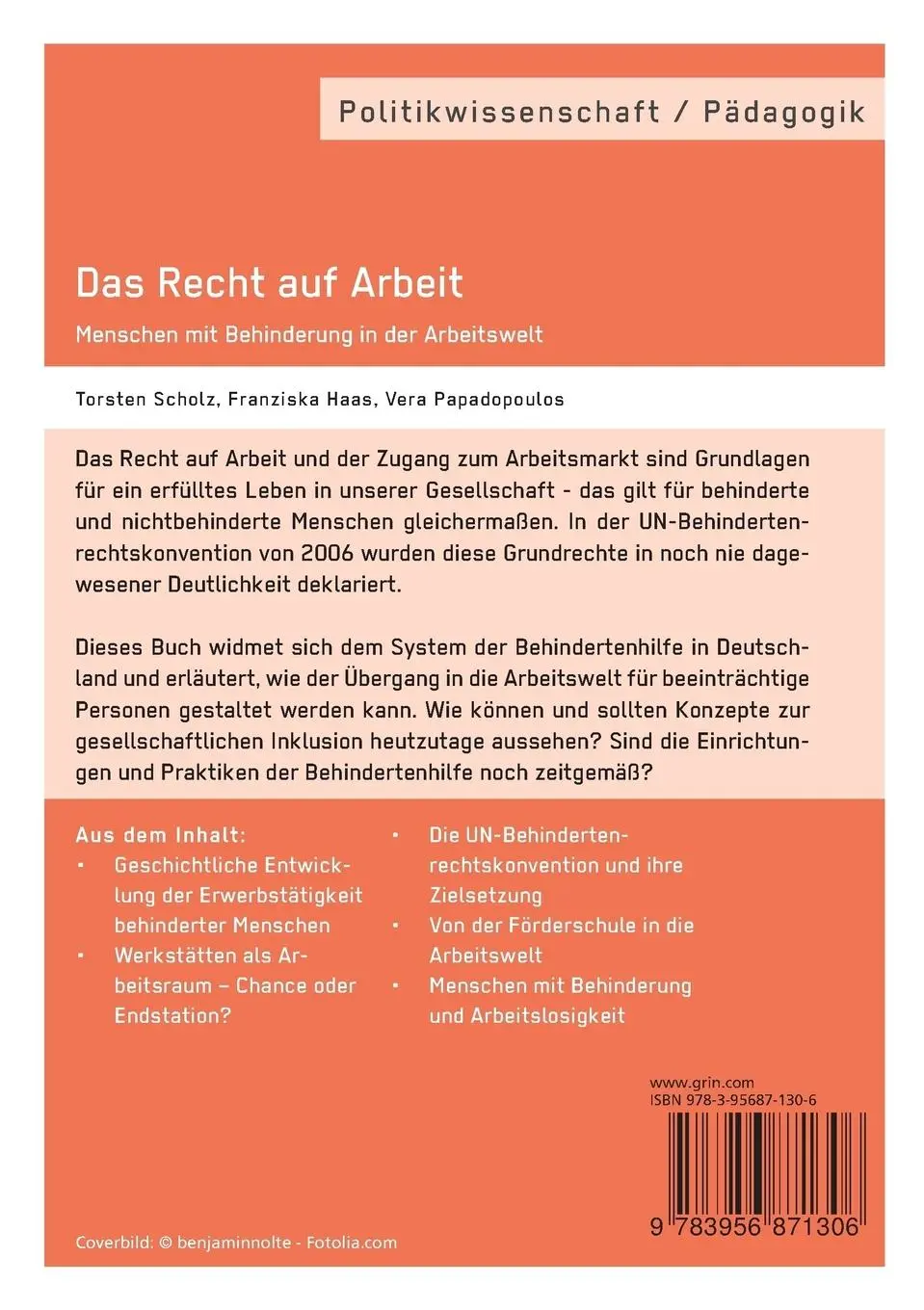 Rückseite: 9783956871306 | Das Recht auf Arbeit. Menschen mit Behinderung in der Arbeitswelt