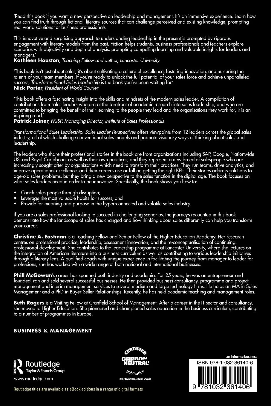 Rückseite: 9781032361406 | Transformational Sales Leadership | Sales Leader Perspectives | Buch