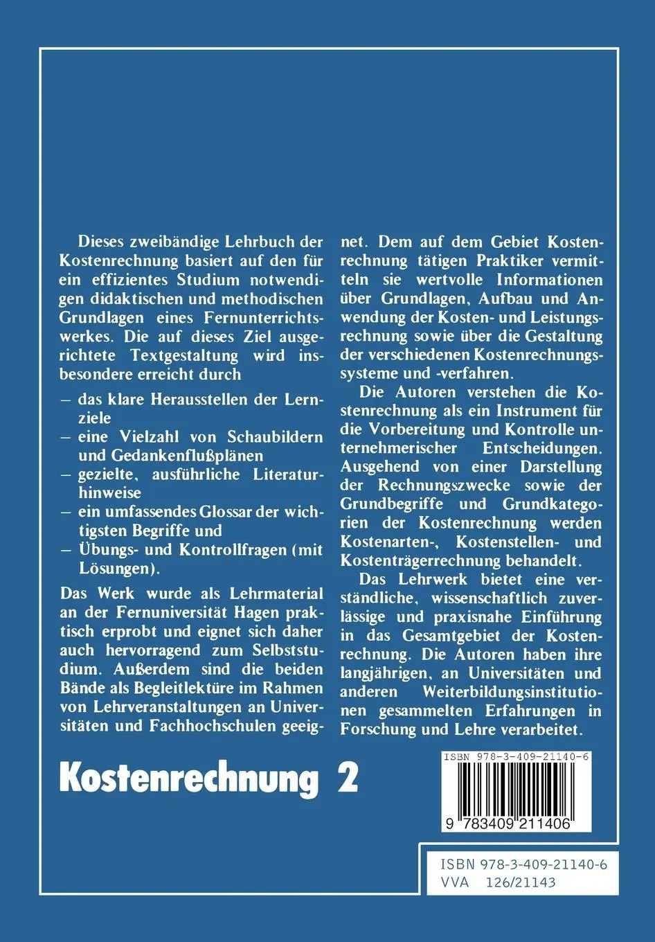 Rückseite: 9783409211406 | Kostenrechnung 2 | Moderne Verfahren und Systeme | Männel (u. a.)