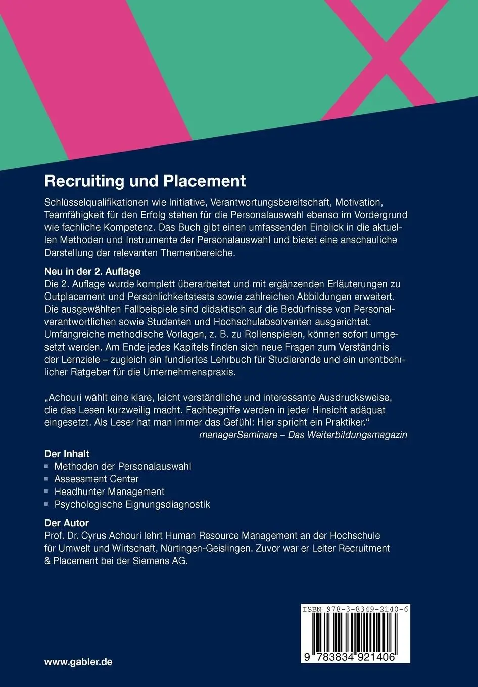 Rückseite: 9783834921406 | Recruiting und Placement | Cyrus Achouri | Taschenbuch | 144 S. | 2010