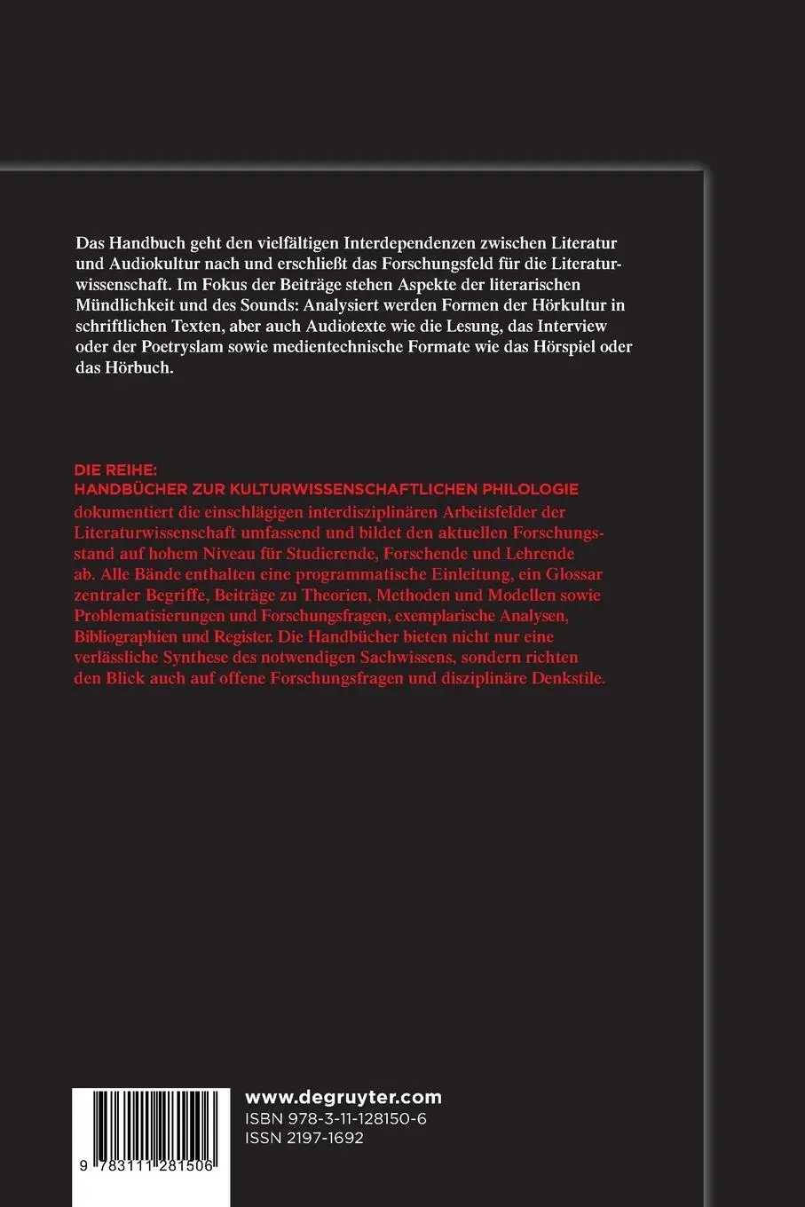 Rückseite: 9783111281506 | Handbuch Literatur &amp; Audiokultur | Uwe Wirth (u. a.) | Taschenbuch
