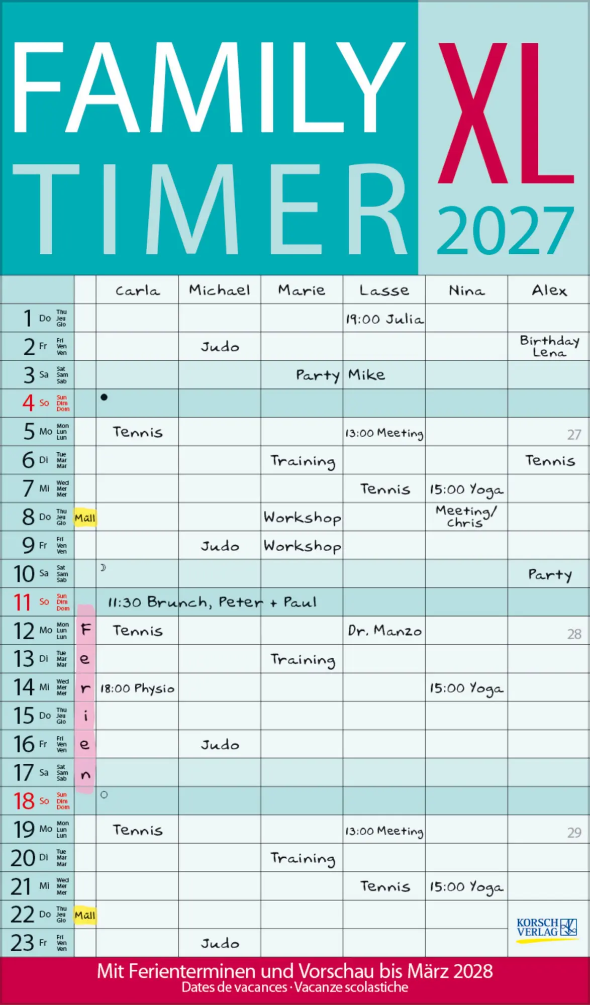 Cover: 9783819301506 | XL Family Timer 2027 | Verlag Korsch | Kalender | 14 S. | Deutsch