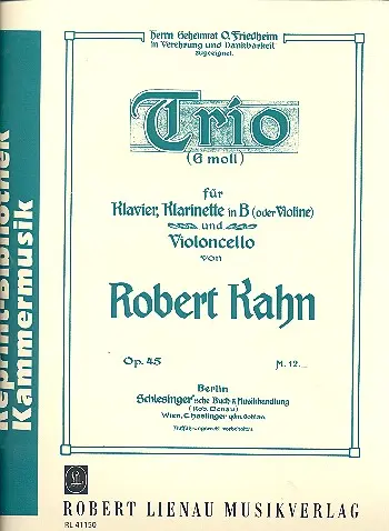 Cover: 9790011411506 | Trio g-Moll op. 45 | Robert Kahn | Buch | Musikverlag Robert Lienau