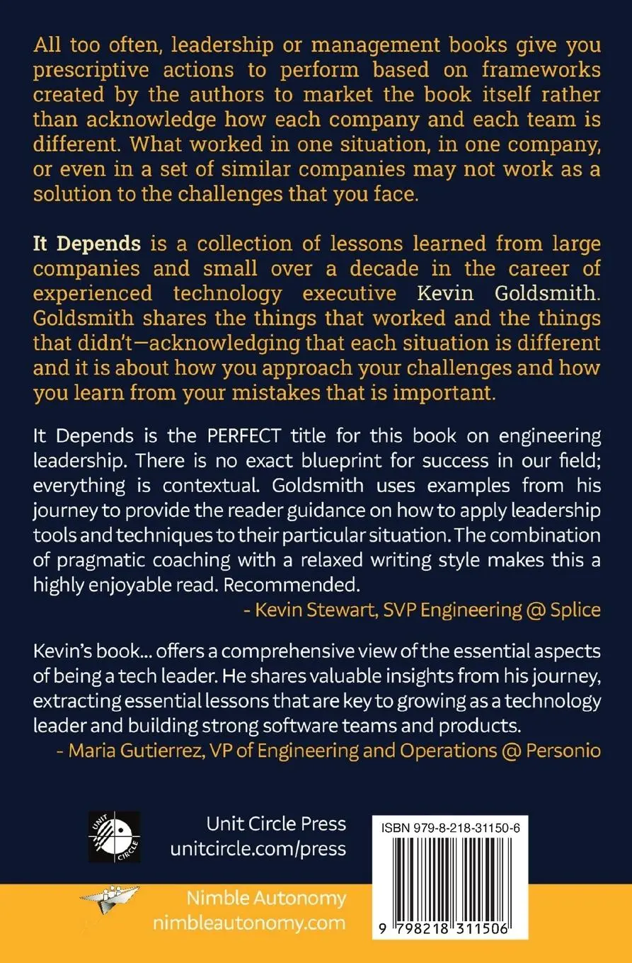 Rückseite: 9798218311506 | It Depends | Writing on Technology Leadership 2012-2022 | Goldsmith