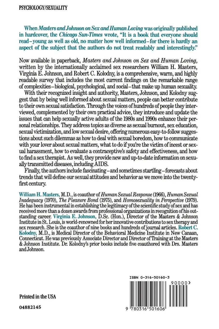 Rückseite: 9780316501606 | Masters and Johnson on Sex and Human Loving | Masters (u. a.) | Buch