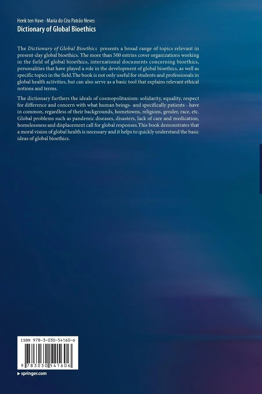 Rückseite: 9783030541606 | Dictionary of Global Bioethics | Maria Do Céu Patrão Neves (u. a.)