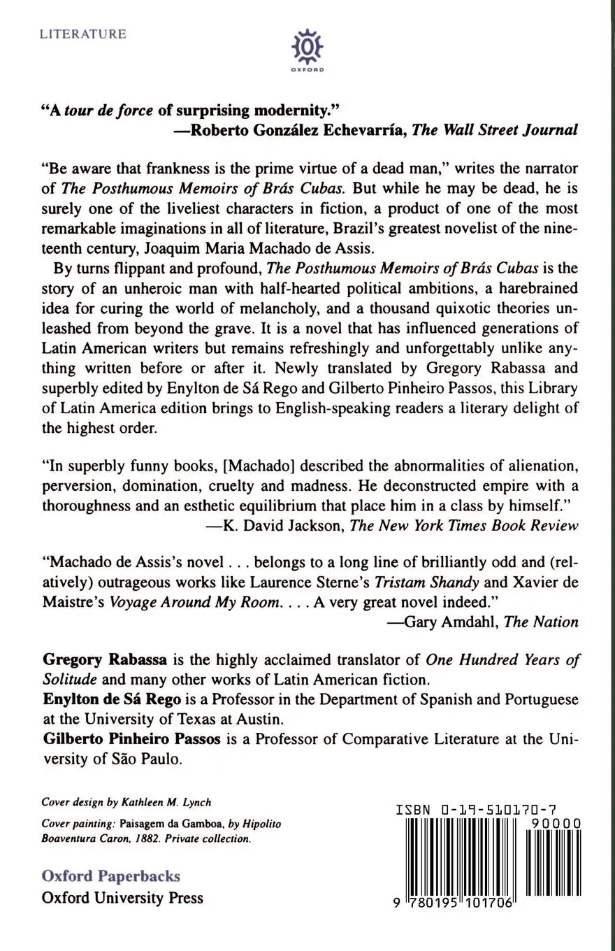Rückseite: 9780195101706 | The Posthumous Memoirs of Bras Cubas | Assis (u. a.) | Taschenbuch