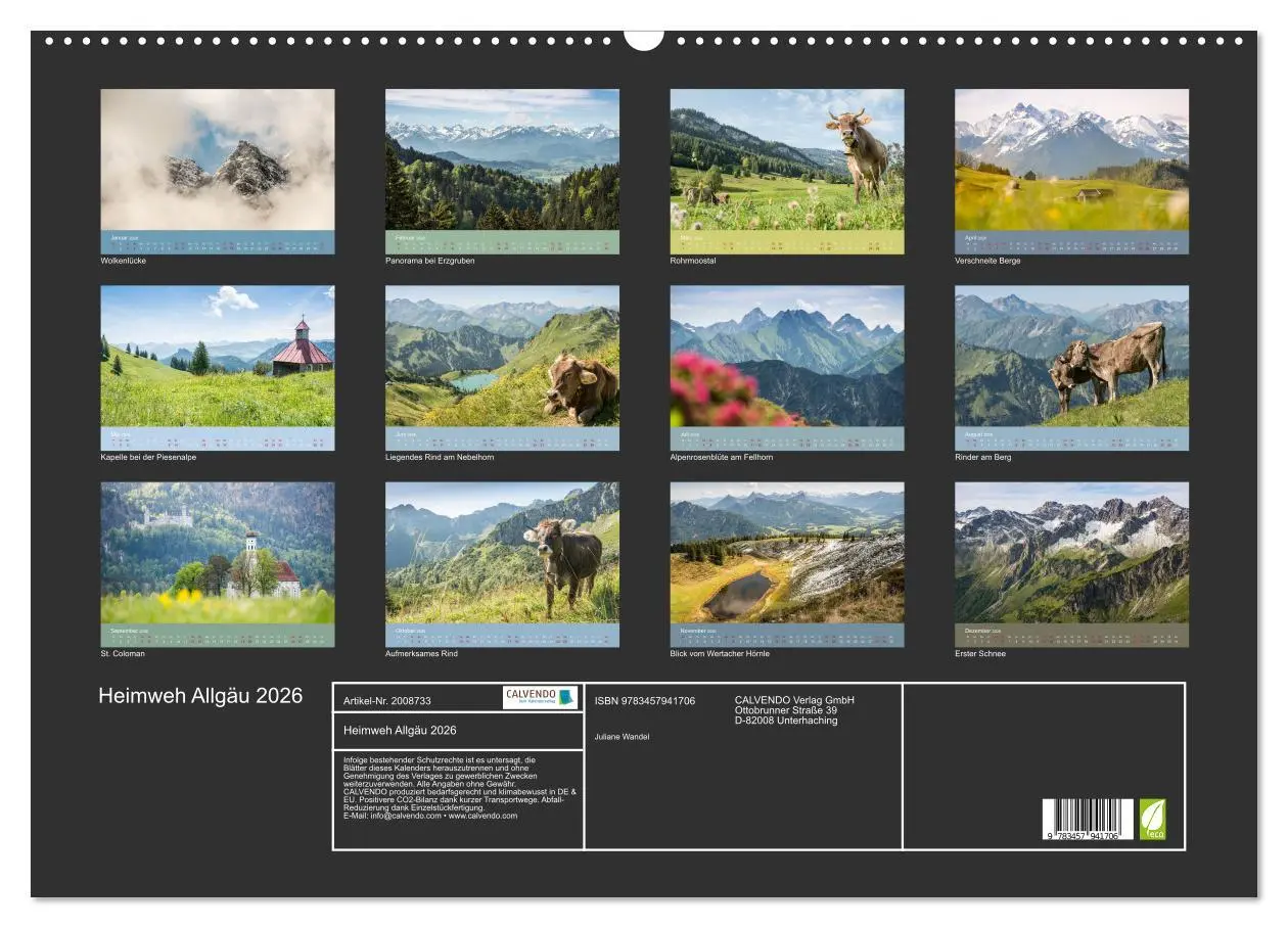Bild: 9783457941706 | Heimweh Allgäu 2026 (Wandkalender 2026 DIN A2 quer), CALVENDO...